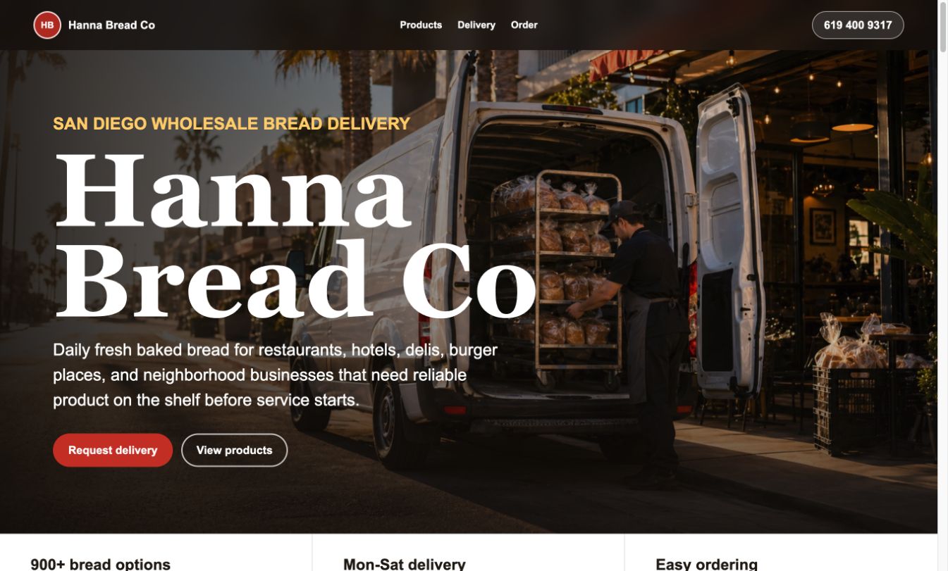 Hanna Bread Co website preview